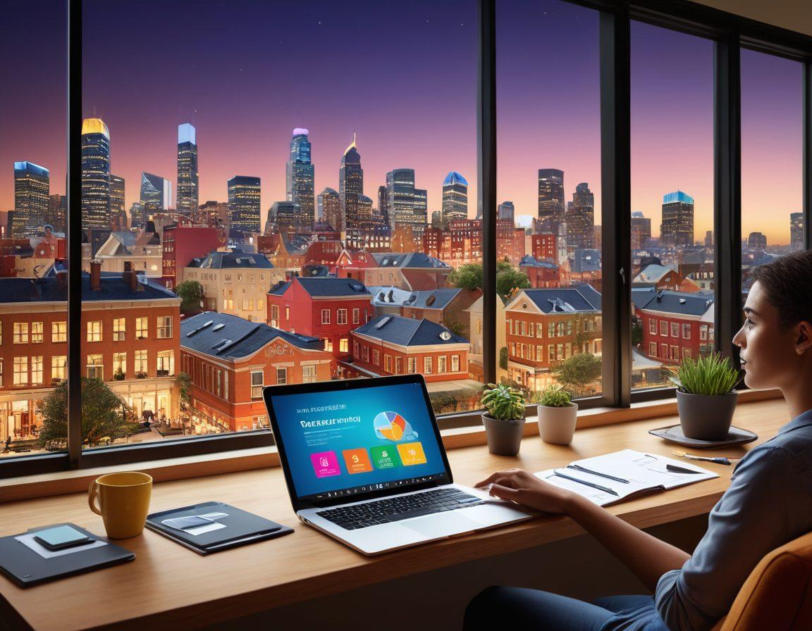 A diverse group of people comparing insurance policies on laptops and tablets in a cozy, modern living room, featuring charts and graphs on the screens. An open window shows a bright, bustling cityscape outside, representing the online marketplace. Include price tags and various insurance icons floating around. Warm and inviting color palette. super-realistic. vibrant colors. 3D.